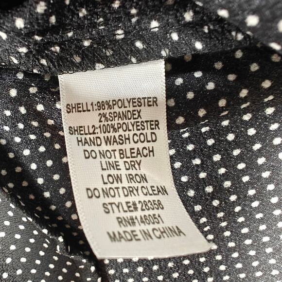 Monteau Black White Polka Dot Ruffle Collar Button Blouse Top L NEW - Picture 6 of 7